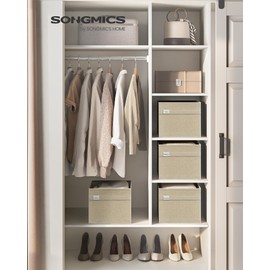 SONGMICS Storage Baskets, Set of 4 Extra Large Storage Bins for Organizing, 30L, 15.7 x 11.8 x 9.8 Inches, Fabric Storage Cubes for Shelves, Easy to Clean, Foldable, 2 Handles, Sand Beige UROB240Y04