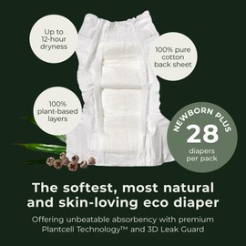 Ecoriginals - 168 Eco Newborn Diapers - Baby Diapers with 100% Plant-Based Layers, Disposable & Hypoallergenic Baby Essentials for Newborn - Secure Fit Plus Size 1 Diapers (8-13lb), 6 Pack
