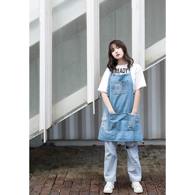 Pincy Denim Apron, Unisex Adjustable Bib Apron with Pockets for