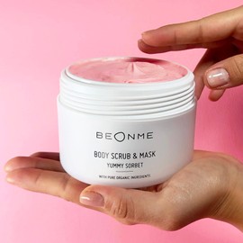 BeOnMe Yummy Sorbet Body Scrub & Mask Natural Organic Vegan Exfoliating Dry Skin Smooth Legs Anti-Ageing Moisturising Nourishing 250ml