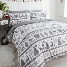 Noel Quilt Duvet Cover and Pillowcase Bedding Bed Set Christmas Trees, Grey,2 pieces, Single
