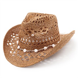 DRESHOW Straw Cowboy Cowgirl Hat for Women Men Western Coastal Cowboy Beach Hat with Shapeable Brim Unisex Rolled up Caps