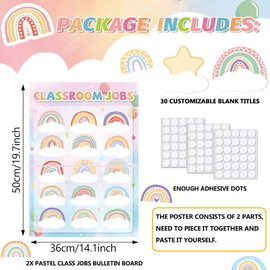 Pastel Class Jobs Bulletin Board Colorful Rainbow Star Themed Classroom Jobs Chart Set Teacher's Helper Chalkboard Decor Classroom Bulletin Board Set for Back to School Wall Decoration Supplies