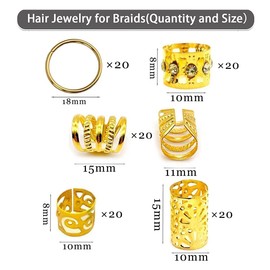 LEILEIXI 100 PCS Gold Dreadlock Loc Accessories Hair Jewelry for Braids Locs Beads Jewelry for Hair Adjustable Cuffs Iron Braiding Hair Rings Decoration for Women