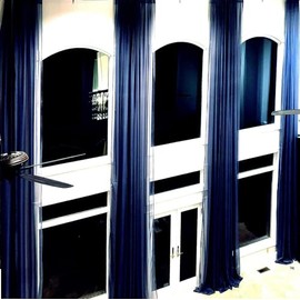 Ikiriska Extra Long Sheer Voile Curtain (1 Panel) Grommet top for high Ceiling 10-24ft Length Custom Made 110" Wide 2 Story Drape (Navy Blue, 19 feet)