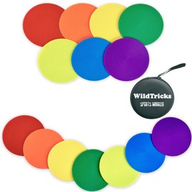 WildTracks 14 Pcs Football Spot Markers, Non-Slip Agility Flat Poly Spots, 4 inch Floor Dots for Gym,PE Equipment,Rubber Circles Multiple Color Sports Markers(with Storage Package)