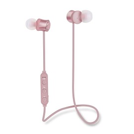 Groov-e Metal Buds - Wireless Earphones with Remote & Mic - Bluetooth Connectivity - Neckband Headphones with Ergonomic Design - USB Charging - 4hrs Audio Playback - Rose Gold
