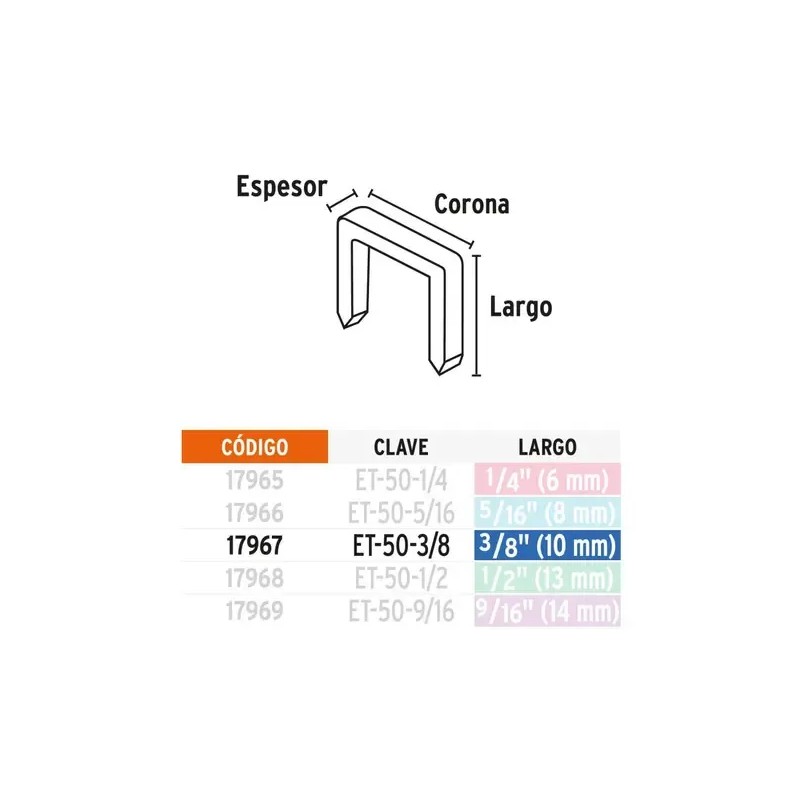 Grapas Grampas Para Engrapadora Truper Et-50 10mm X 1000 Un