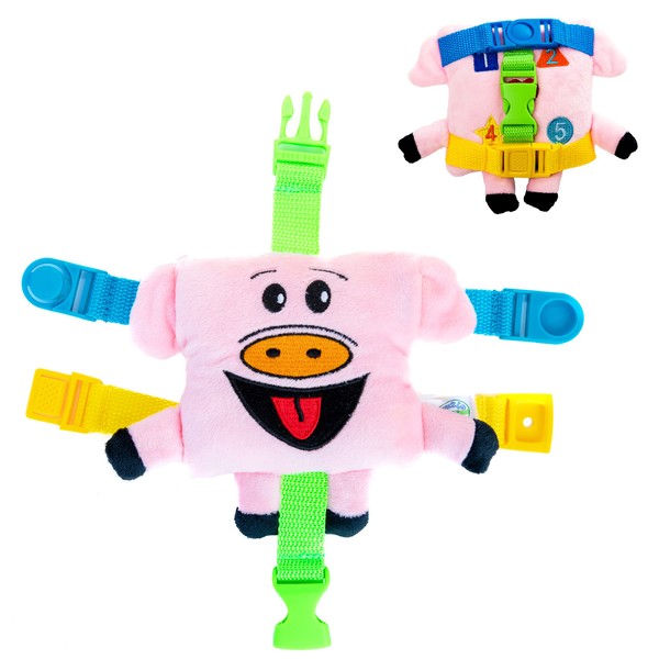 Buckle Toys - Boink Pig - Learning Activity - Develop Fine Motor Skills and Problem Solving - Sensory Toddler Travel Toy