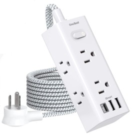 Short Extension Cord 3Ft, Flat Plug Power Strip Surge Protector - 6 Widely Outlets with 3 USB Ports (1 USB C), Wall Mount Small Power Strip for Travel Home Office College Dorm