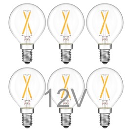 TOKCON 12V LED Light Bulbs - Soft Warm White 2700K 2W (Only for 12 Volt DC/AC)- 25W Equivalent Low Voltage E12 Candelabra Base Small Globe Bulb for RV, Camper - 6 Pack
