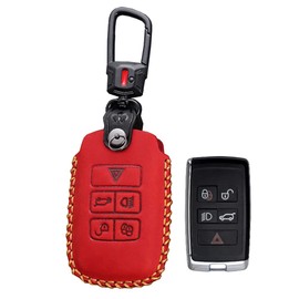 ontto Genuine Leather Key Fob Cover,Fit for Land Rover Key Fob,Car keycover Skin for Range Rover 2019 2020(Type B,Red)
