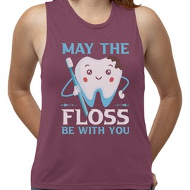 TeesAndTankYou Floss Be with You Dentist Women's Muscle Tank Medium Shiraz