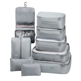 OrgaWise Suitcase Organiser 9en1 Packing Cubes Clothes Bags Packing Cubes Luggage Storage Bags Ideal for Duffel Bags, Hand Luggage & Backpacks, 5C1W-gr