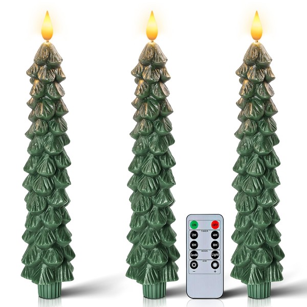 Homemory 3 Pcs Christmas Tree Candles with Remote, Waxy Flameless