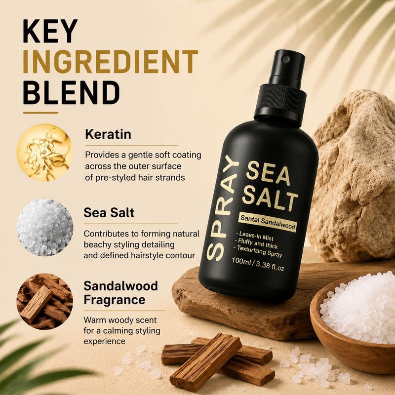 Men Keratin Sea Salt Spray, Volumizes Texturizes Lifts Curls &