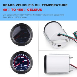 WATERWICH Oil Temperature Gauge Kit 40-150 Celsius 2inch 52mm DC 12V Oil Temp Gauge Meter for Car Truck Vehicle Automotive Marine