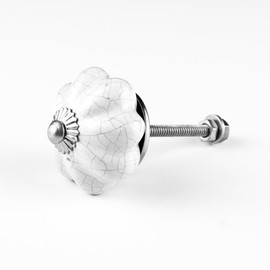 ETHNICITI Pumpkin White Crackle 40mm Ceramic Door Knobs Vintage Shabby Chic, Wardrobe Cabinet Cupboard Drawer Interior Furniture Pulls Handles Bedroom Dresser Lounge Kitchen