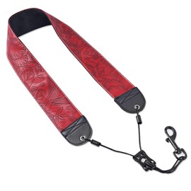 Hennaja Saxophone Neck Strap,Alto Tenor Bari Soprano Sax Neck Harness,Musical Instruments Accessories Parts(1-Carved Dark Red)