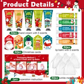 50 Pack Christmas Hand Cream and Lip Balm Gift Set, Bulk Christmas Gifts with Christmas Cards and Organza Bag, Christmas Decorations, Party Favors and Stocking Stuffers for Women