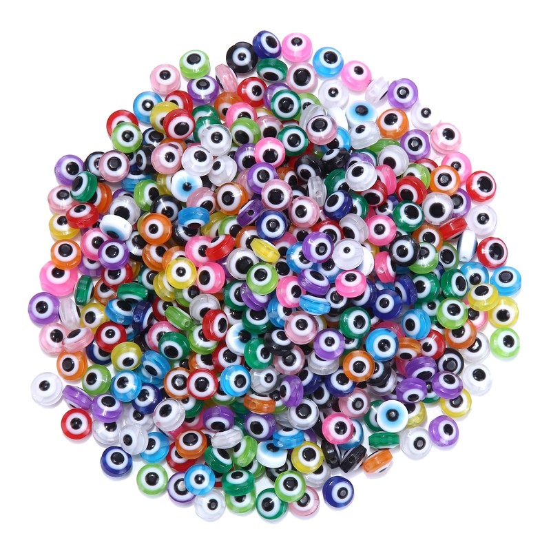 300pcs Evil Eye Beads for Jewelry Making,Flat Round Bead 8mm