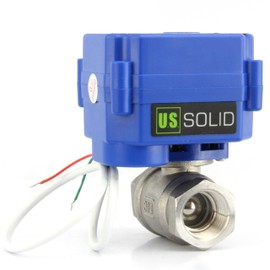 U.S. Solid 電動ボールバルブ 12V AC/DC (9-24V AC/DC) 電気ボール弁、2線自動復帰、ノーマルクローズ (ステンレス鋼, G 1/2")