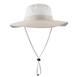 Magracy Unisex Outdoor Sun Hat Wide Brim Mesh UPF50+ Safari Hats with Neck Flap Fishing Hats, beige