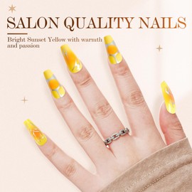 VAVAVAILS Press On Nails Long Coffin Shaped Spice Girls ins Sunset Blush Orange Sweet Girl Nails Wearable Nails Reusable 12 Sizes - 24 Nail Kit with Glue & Jellied Gel