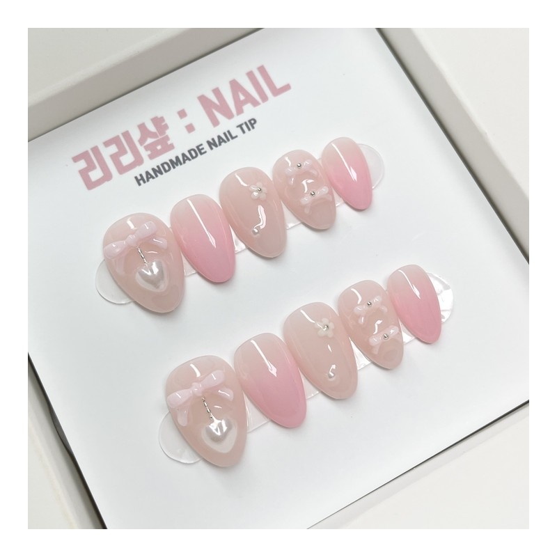 Neti Ribbon Handmade Nail Tips - Short Almond / 네티리본