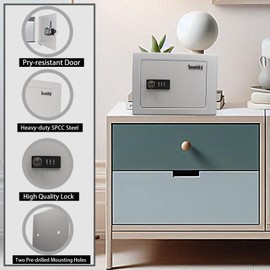 Yuanshikj Small Combination Security Lock Steel Safe Box, 3 Digit Combination with,0.23 Cubic Feet, 9.1" W x 6.7" D x 6.7" H, Hidden Portable Safe for Home Office Cash Jewelry Storage (WHITE)