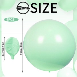 Pack of 6 Macaron Balloons, 36 Inch Green Balloons Large, Giant Round Balloons, XXL Large Latex Balloons for Wedding, Birthday, Christening, Festival, Children's Party (90 cm)