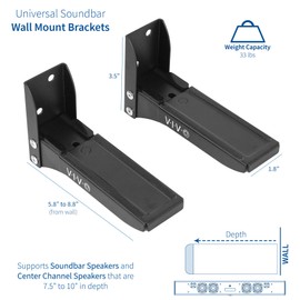 VIVO Steel Universal Dual Soundbar Wall Mount L Brackets, Adjustable Extending Speaker Arm Holders, Black, Mount-SPSB4