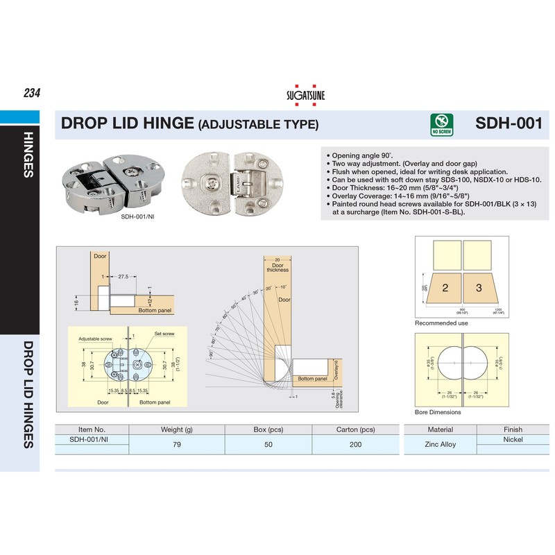 Drop LID Hinge (Adjustable Type)