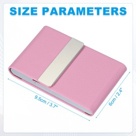 PATIKIL Business Card Holder, Metal PU Leather Slim Name Card Holder Case Pocket with Magnetic Shut for Office Credit, Litchi Grain/Pink