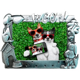 WEKOOSE Dog Metal Picture Frame Wall Pet Puppy Woof Photo Picture Silver Cartoon Display Holder with Brackets, 3.5" x 5" Antique Desktop Wall Photo Frame for Home Decoration
