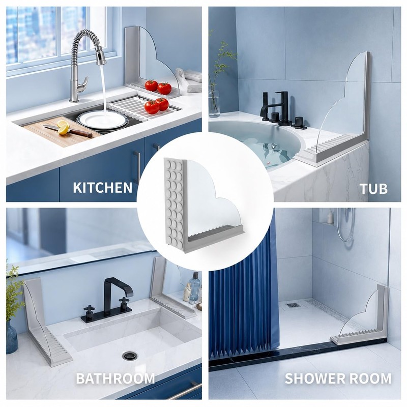 Splash Guard for Bathtub, 2-Piece Shower Splash Guard with Clear