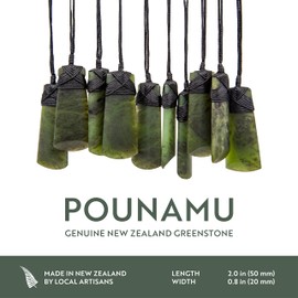100% New Zealand Jade Necklace for Men and Women, Hand Carved Maori Inspired Jade Pendant for Men With Black Adjustable Cord, New Zealand Pounamu Green Stone Necklace, Toki Design Nephrite 1.3in (50mm)