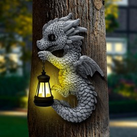 Tfro & Cile Solar Garden Statue Dragon Tree Hugger Outdoor Lawn Decor for Balcony Patio Yard Idea Gift for Women