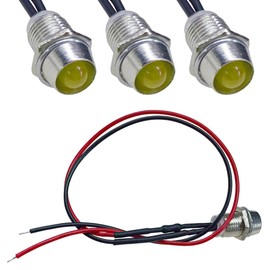 GAOLAOSY 4PCS Car LED Pilot Indicator Light, 12V Strong Bright Automotive Dash Light Bulb with Wire, 8mm Waterproof Metal Auto Directional Signal Lamp for Car, Truck, Boat (Yellow)