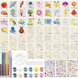 Shinybox Craft Sets for Children, 60 Pieces DIY Wooden Drawing Board with Jute Rope, Colours and 6 Pieces 12 Colours Double-Ended Crayons, Wooden Learning Drawing Board for Pyrography, Painting,