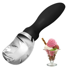 WEXFFU Ice Cream Scoop Stainless Steel Ice Cream Spoon Scoop with Comfortable Non-Slip Handle for Ice Cream, Dough, Melon (Black Coloured)