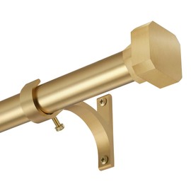 Window Curtain Rods 72 to 144 Inches, 1 Inch Heavy Duty Modern Decorative Telescoping Drapery Rod with Solid Aluminium Alloy Brackets and Square Finials, Length Adjustable, Brushed Gold