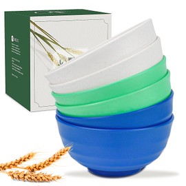 Wrova Salad Bowls,55 oz Large Cereal Bowls Set of 6,Microwave and Dishwasher Safe Wheat Straw Bowls,Big Bowls for Eating, Serving Soup, Oatmeal,Fruit and Salad-Indigo Series