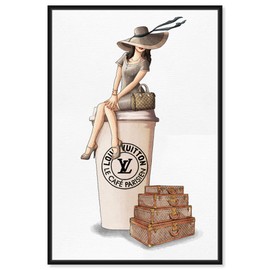 The Oliver Gal Artist Co. Fashion and Glam Framed Wall Art Canvas Prints 'Cafe au Lait Paris Dark' Travel Essentials Home Décor, 10" x 15", Brown, White