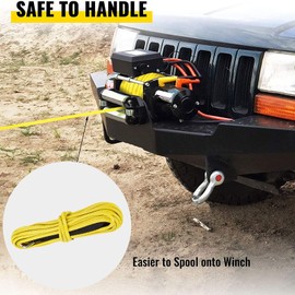Tow Rope, 15 m, 7700 Lbs Nylon + Polyethylene Fibre, Synthetic Rope, Winch Cable, 6 mm Diameter, for Most Winches of SUV, Truck, ATV, UTV (B (Yellow))