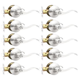 GOBEKOR 10 Pack Brushed Nickel Door Handles Interior Door Knobs with Lock Privacy Door Handle Bedroom Bathroom Door Locks Silver Door Levers Reversible Door Handle Lock