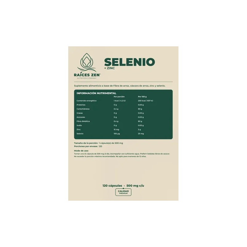 Selenio + Zinc 120 Caps Raíces Zen Antioxidante Y Defensas