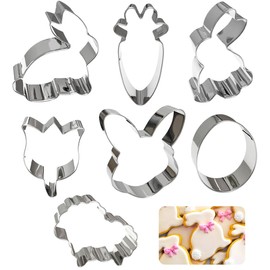 Kanehosi Easter Cookie Cutters 7pcs, Cute Bunny Egg Carrot Tulip Rabbit Sheep Animal Cookie Cutter Mold, Strudy Fondant Biscuit Cutter for Kids Easter Basket Gift Bunny Themed Party Daily Baking Tools