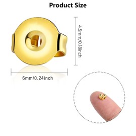 Earring Backs for Stud,Replacement Secure Ear Locking for Ear Posts, Stainless Steel Earring Backs Stopper for Droopy Ear(Gold,12pcs/6 Pairs,6x4.5mm)