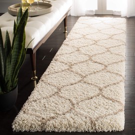 SAFAVIEH Hudson Shag Collection Runner Rug - 2'3" x 6', Ivory & Beige, Moroccan Trellis Design, Non-Shedding & Easy Care, 2-inch Thick Ideal for High Traffic Areas in Living Room, Bedroom (SGH280D)